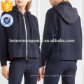 Navy Cotton Jersey und Shell Hooded Top OEM / ODM Herstellung Großhandel Mode Frauen Bekleidung (TA7018H)